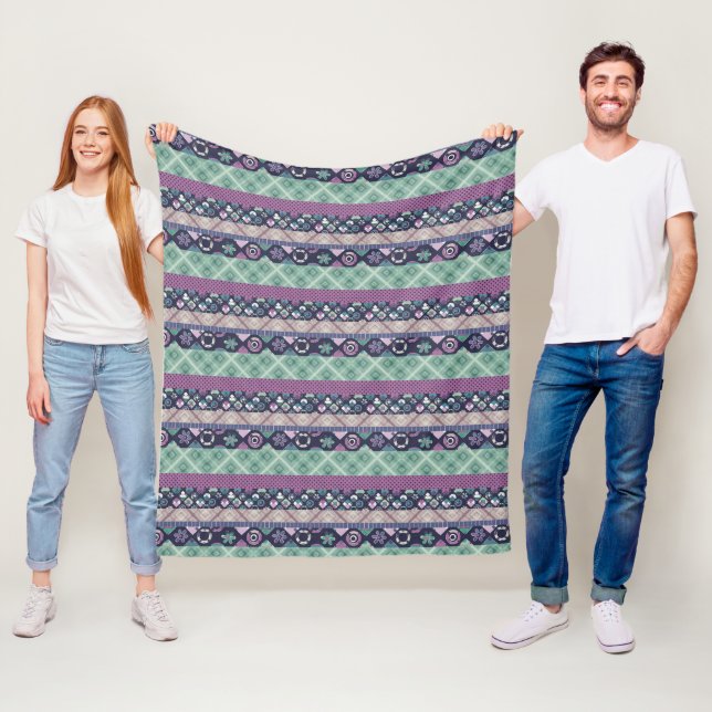 Patchwork ornamental lines peaces textile boho vin fleece blanket (In Situ)