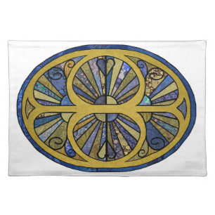 Patchwork Oval in Blue and Gold Placemat