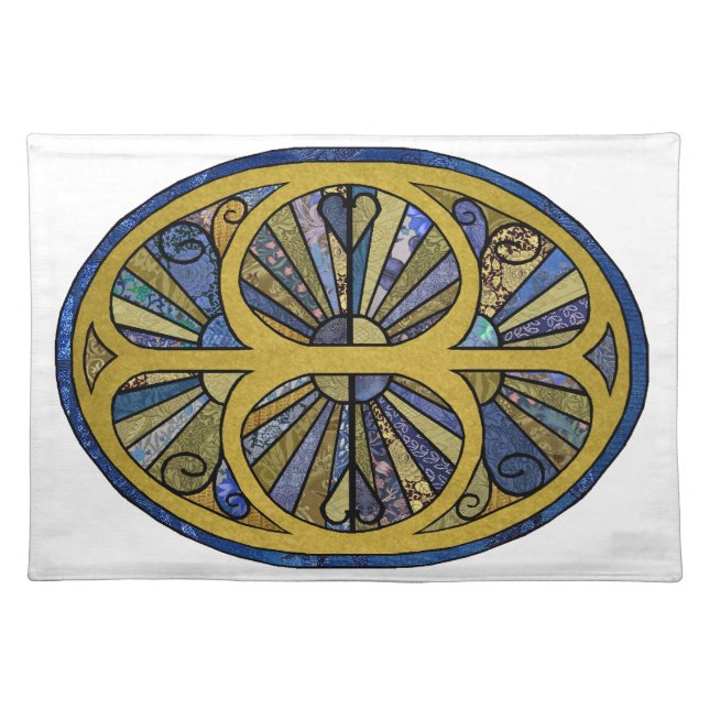 Patchwork Oval in Blue and Gold Placemat (Front)