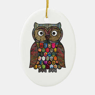 Patchwork Owl Ceramic Ornament