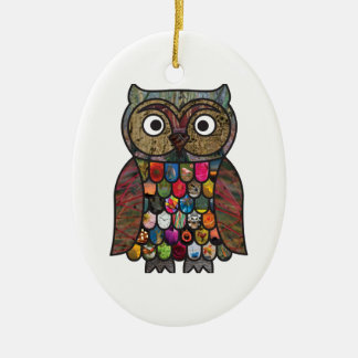 Patchwork Owl Ceramic Ornament