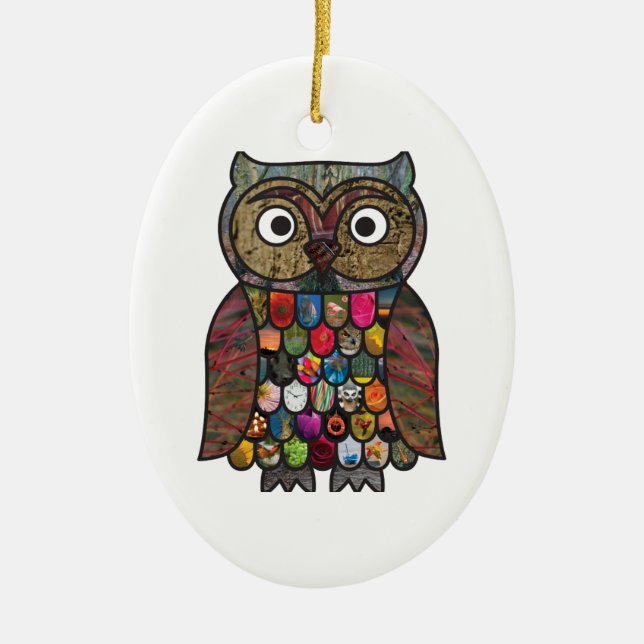 Patchwork Owl Ceramic Ornament (Front)