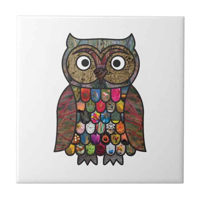 Patchwork Owl Ceramic Tile (Front)