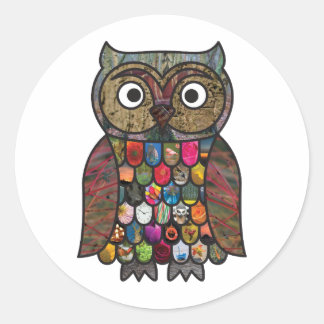 Patchwork Owl Classic Round Sticker