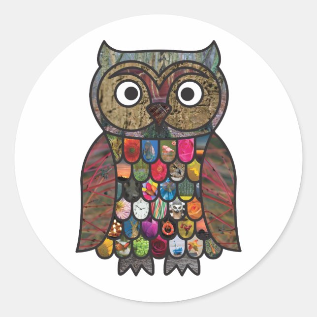 Patchwork Owl Classic Round Sticker (Front)