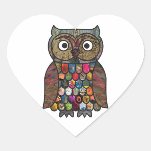 Patchwork Owl Heart Sticker