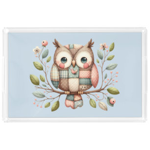 Patchwork Owl in Whimsical Woodland Acrylic Tray
