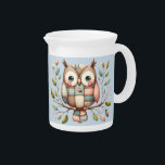 Patchwork Owl in Whimsical Woodland Beverage Pitcher<br><div class="desc">This charming patchwork owl design features a sweet and wide-eyed owl perched delicately on a branch surrounded by soft leaves and tiny berries, rendered in soothing pastels and stitched fabric textures. With a palette of gentle peach, mint, and earthy tones, this illustration radiates warmth and innocence, making it ideal for...</div>