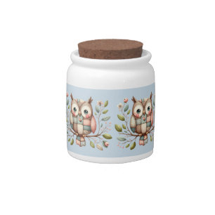 Patchwork Owl in Whimsical Woodland Candy Jar