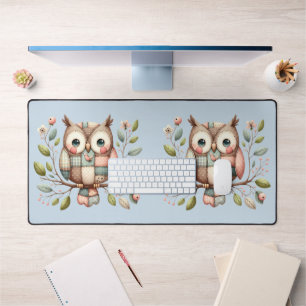 Patchwork Owl in Whimsical Woodland Desk Mat