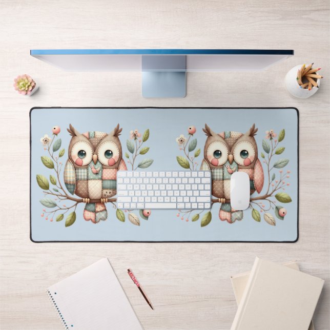 Patchwork Owl in Whimsical Woodland Desk Mat (Office 1)
