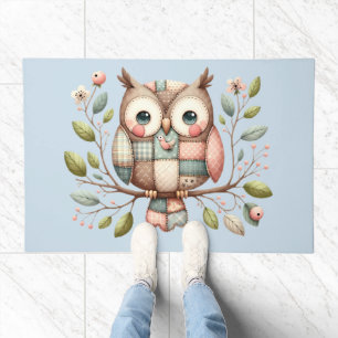 Patchwork Owl in Whimsical Woodland Doormat