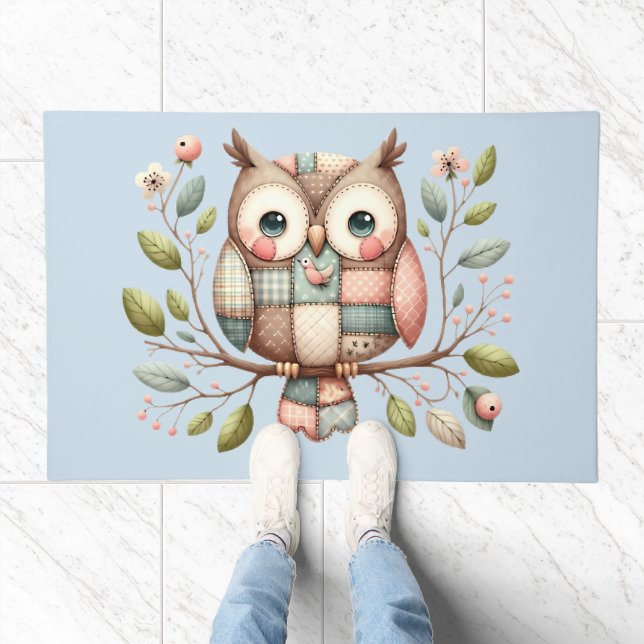 Patchwork Owl in Whimsical Woodland Doormat (Indoor)