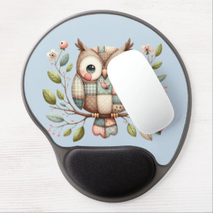 Patchwork Owl in Whimsical Woodland Gel Mouse Pad