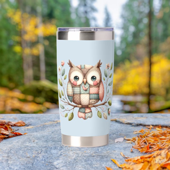 Patchwork Owl in Whimsical Woodland Insulated Tumbler (Outdoor (Rotated))