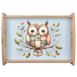Patchwork Owl in Whimsical Woodland Serving Tray