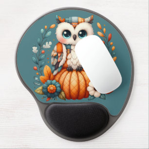Patchwork Owl on Pumpkin — Cottagecore Fall Gel Mouse Pad
