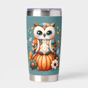 Patchwork Owl on Pumpkin — Cottagecore Fall Insulated Tumbler