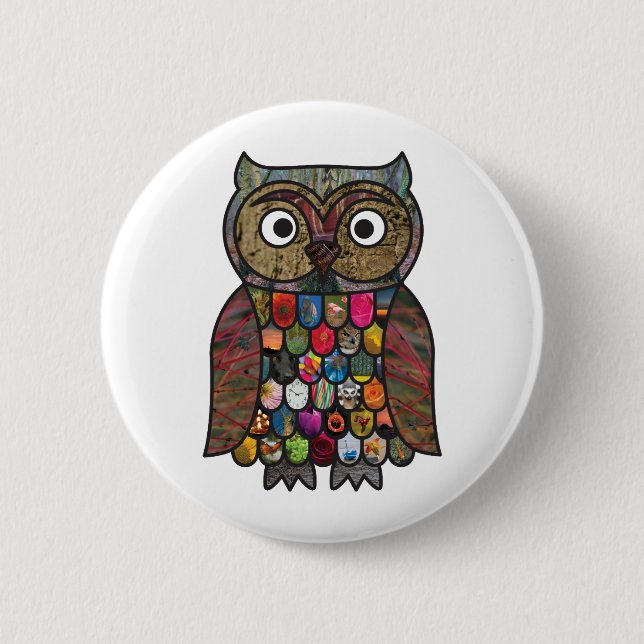 Patchwork Owl Pinback Button (Front)
