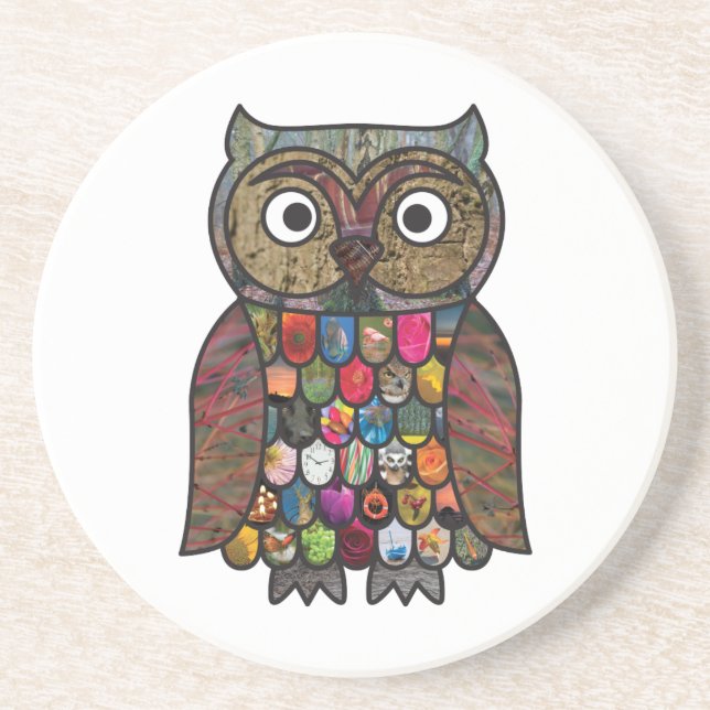 Patchwork Owl Sandstone Coaster (Front)