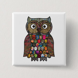 Patchwork Owl Square Badge Button