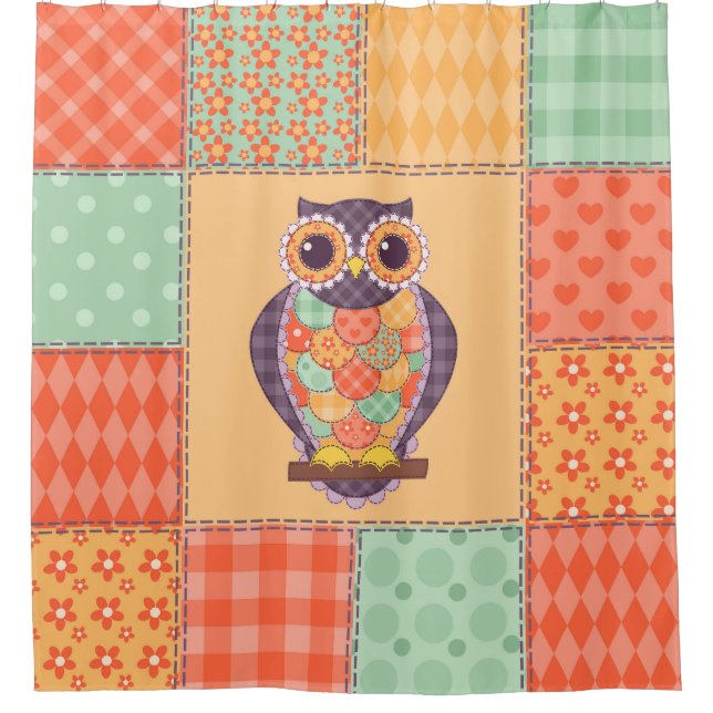 Patchwork Owl Vintage Seamless Pattern Shower Curtain (Front)