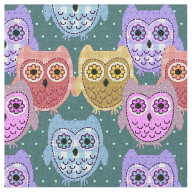 Patchwork Owls Fabric (Close Up)