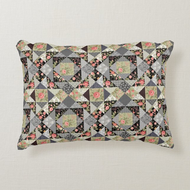 Patchwork Pattern Butterflies Flowers Foliage Rose Accent Pillow (Front)