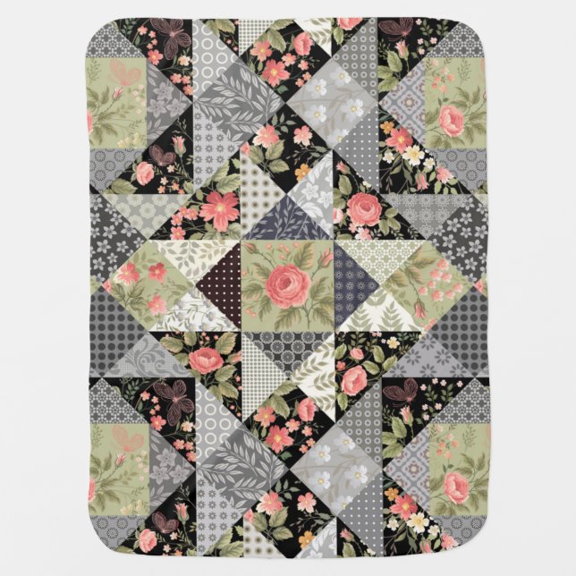Patchwork Pattern Butterflies Flowers Foliage Rose Baby Blanket (Front)