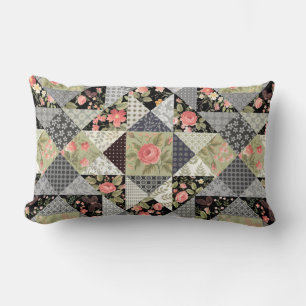 Patchwork Pattern Butterflies Flowers Foliage Rose Lumbar Pillow