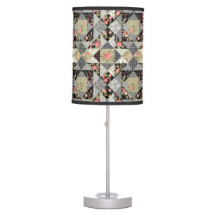 Patchwork Pattern Butterflies Flowers Foliage Rose Table Lamp