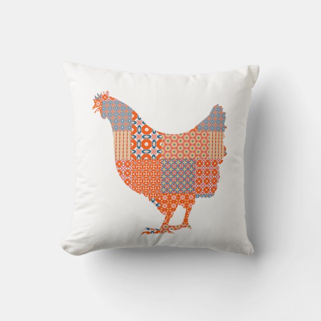 Patchwork Pattern Chicken Farm Animal Throw Pillow (Front)