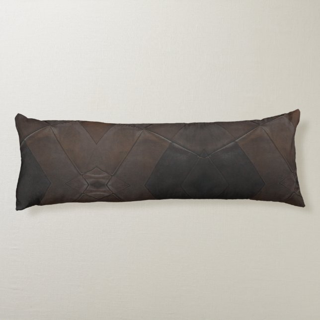 Patchwork Pattern Faux Brown Leather Body Pillow (Back)