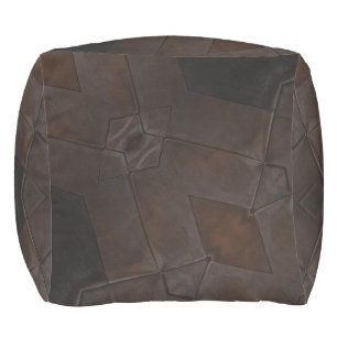 Patchwork Pattern Faux Brown Leather Pouf