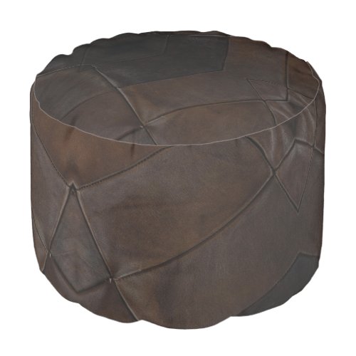 Patchwork Pattern Faux Brown Leather Pouf