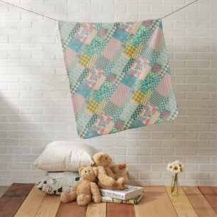 Patchwork Pattern Flowers Plaid Rectangle Pink Baby Blanket