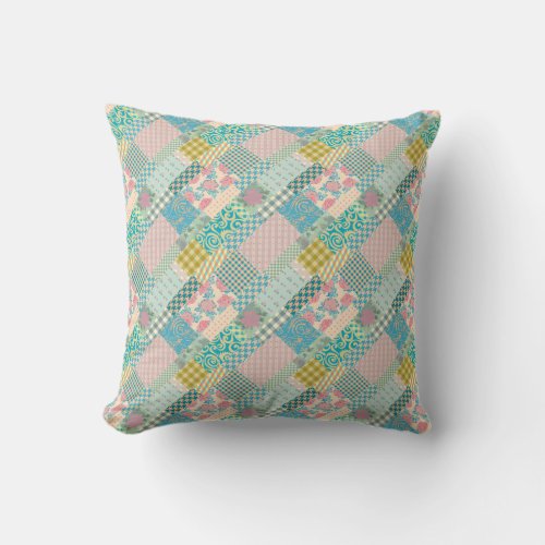 Patchwork Pattern Flowers Plaid Rectangle Pink   Throw Pillow