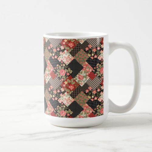 Patchwork Pattern Flowers Polka Dot Geometric Plai Coffee Mug