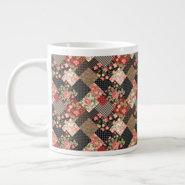 Patchwork Pattern Flowers Polka Dot Geometric Plai Giant Coffee Mug (Left)