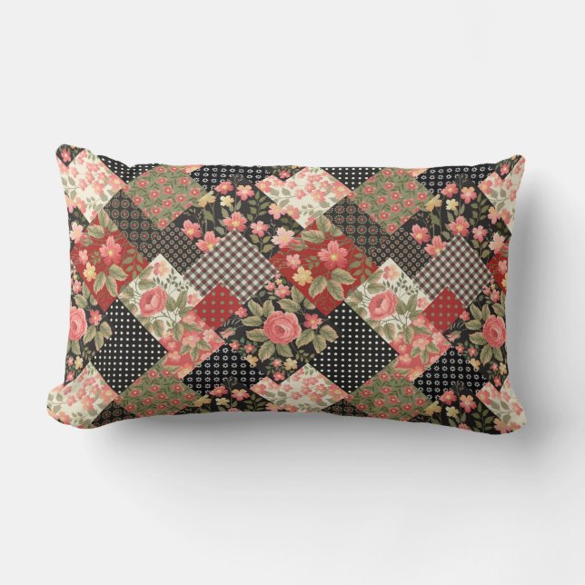 Patchwork Pattern Flowers Polka Dot Geometric Plai Lumbar Pillow (Front)