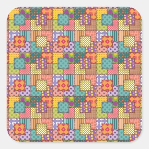 Patchwork Pattern Flowers Polka Dot Stripe Square Sticker