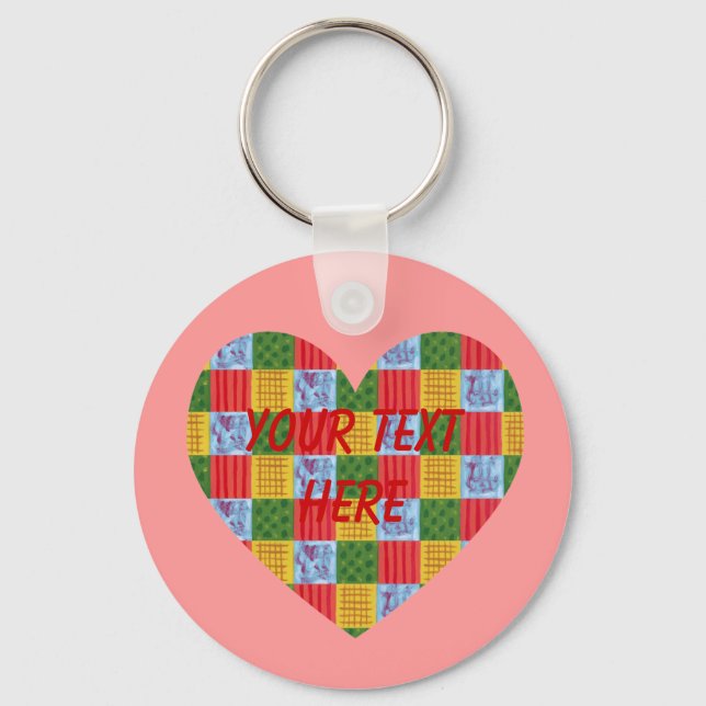Patchwork Pattern Painting Heart Shaped Keychain (Front)