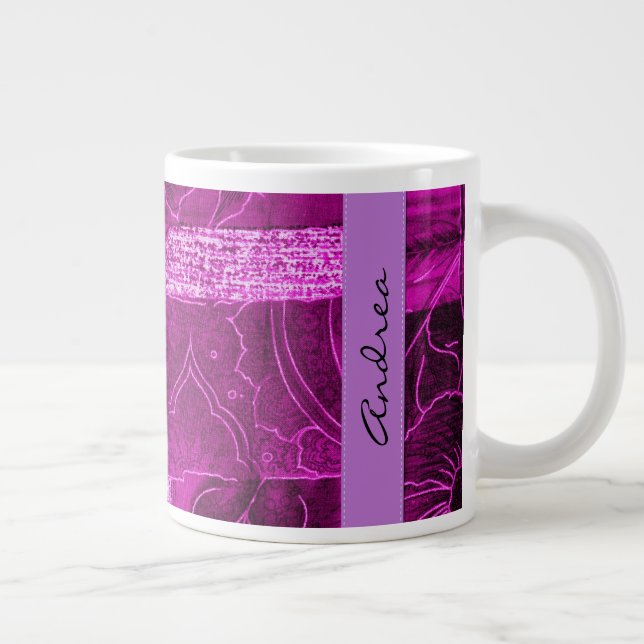Patchwork Pattern, Patchwork Background, Your Name Giant Coffee Mug (Right)