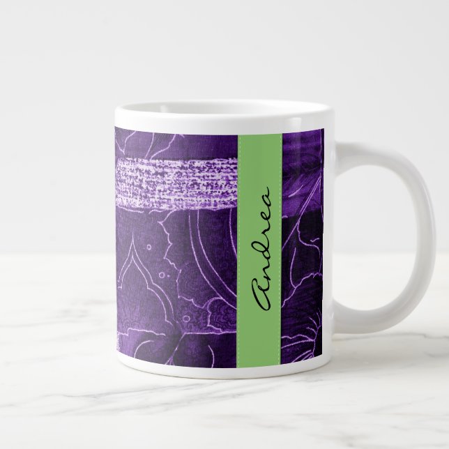 Patchwork Pattern, Patchwork Background, Your Name Large Coffee Mug (Right)