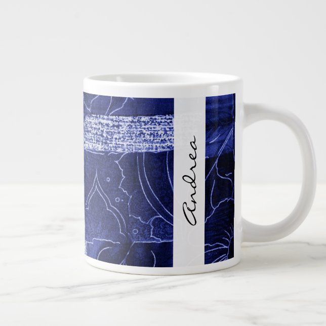 Patchwork Pattern, Patchwork Background, Your Name Large Coffee Mug (Right)