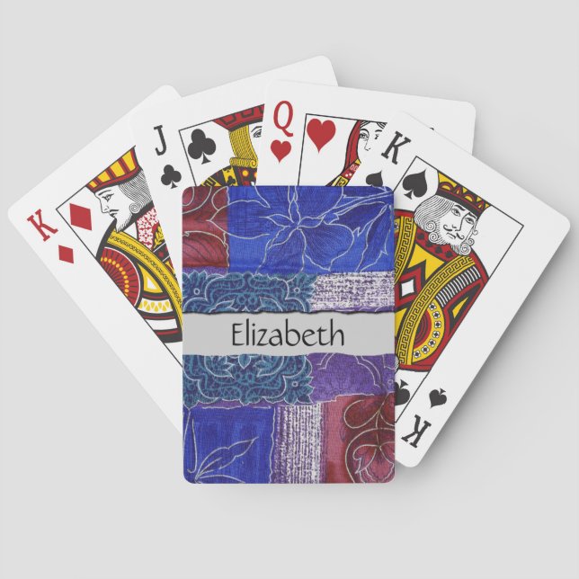 Patchwork Pattern, Patchwork Background, Your Name Poker Cards (Back)