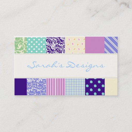 Customizable Patchwork pattern squares - purple, yellow &amp; blue business card