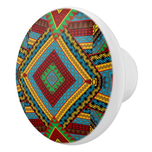Patchwork Pattern with African Geometrical Motifs Ceramic Knob
