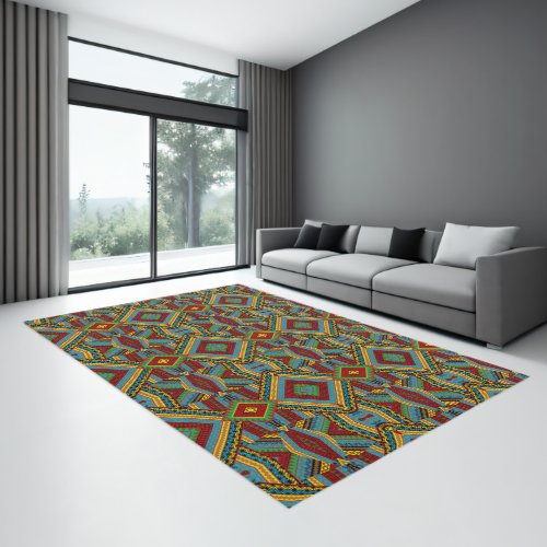 Patchwork Pattern with African Geometrical Motifs Rug