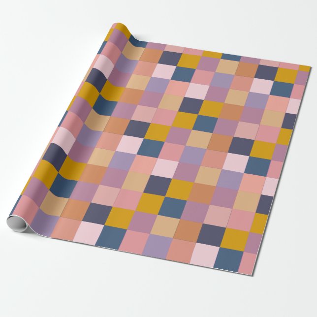 Patchwork Pattern Yellow Purple Geometric Design Wrapping Paper (Unrolled)